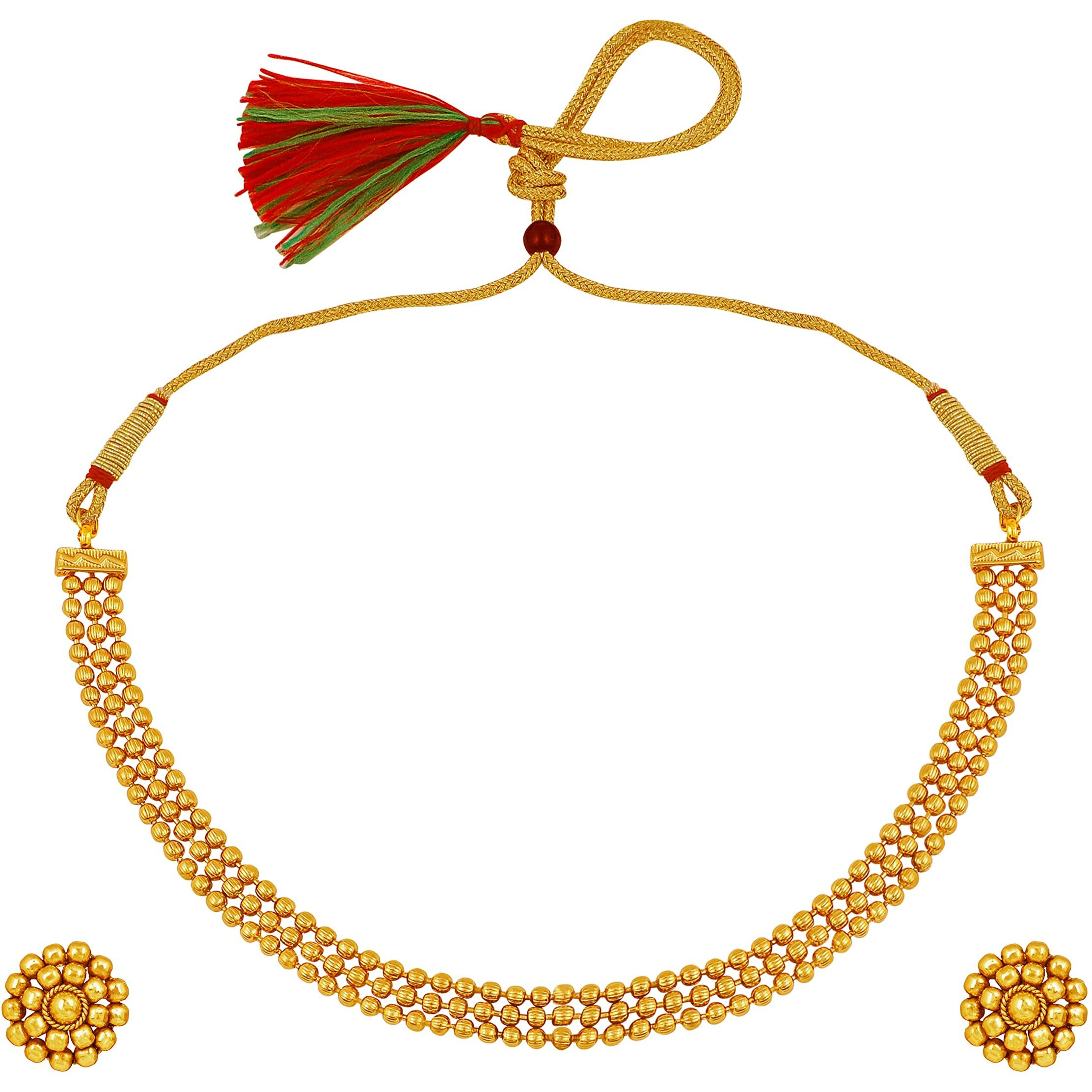 JFL - Jewellery for Less Traditional Ethnic One Gram Gold Plated Beaded Patta Necklace Set with Stud Earring for Women and Girls.,Valentine