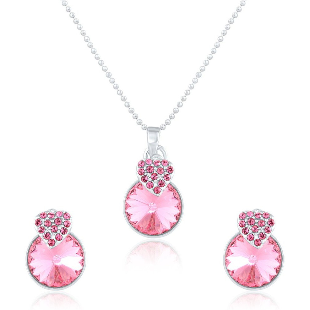 Mahi with Swarovski Crystals Pink Heart Strawberry Rhodium Plated Pendant Set for Women NL1104089RPi