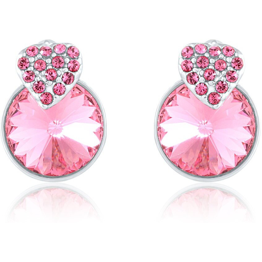 Mahi with Swarovski Crystals Pink Heart Strawberry Rhodium Plated Pendant Set for Women NL1104089RPi