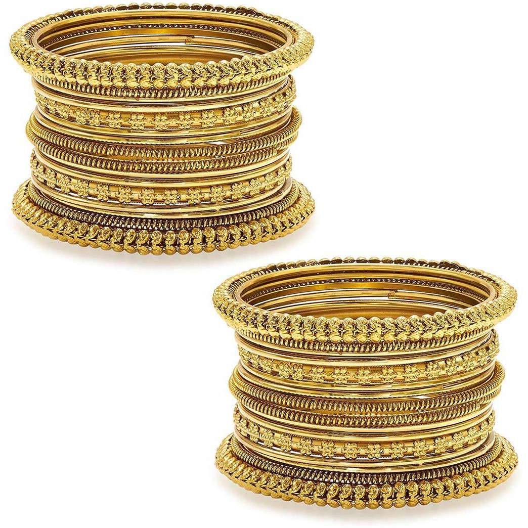 Peora Traditional Antique Look Oxidised Golden Bangle Set for Women Girls (Set of 2)