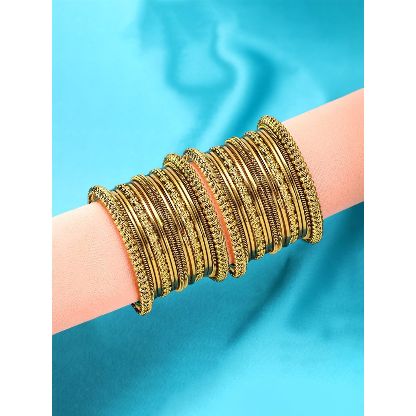 Peora Traditional Antique Look Oxidised Golden Bangle Set for Women Girls (Set of 2)