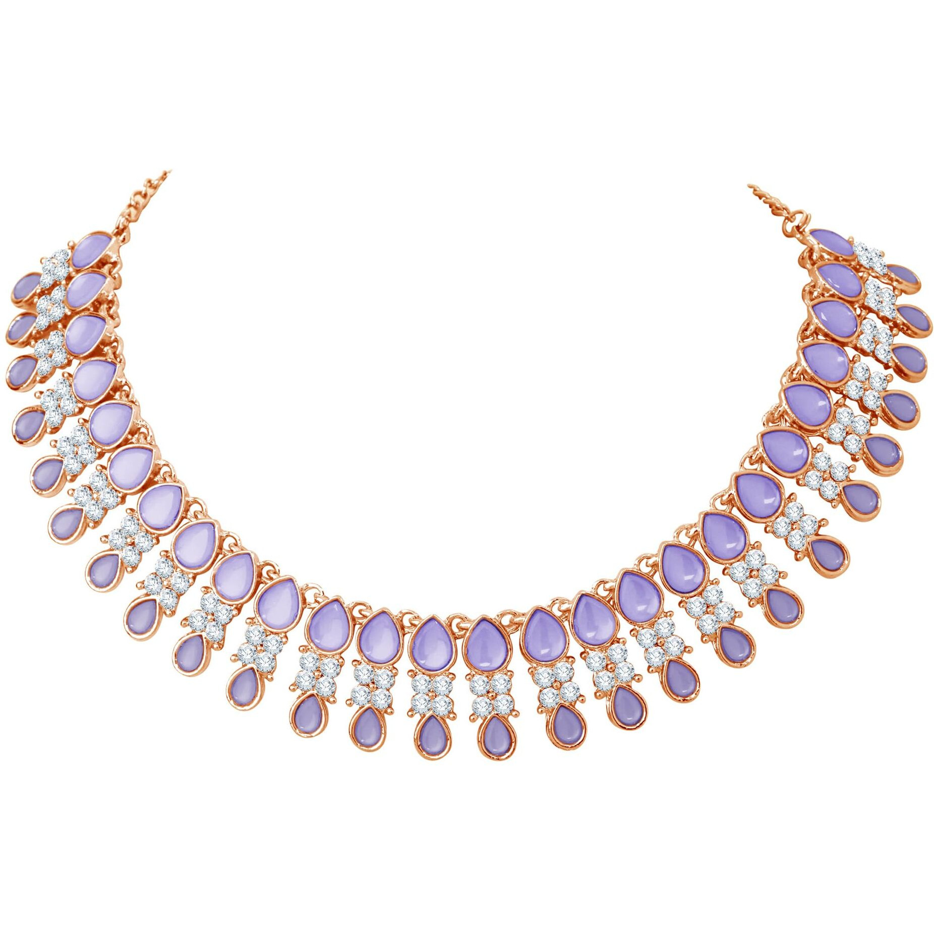Atasi International Gold Plated Purple Cystals American Diamond Necklace Jewellery Set with Earrings for Women Suited for Party, Wedding, Engagement, Festive (PU5708)