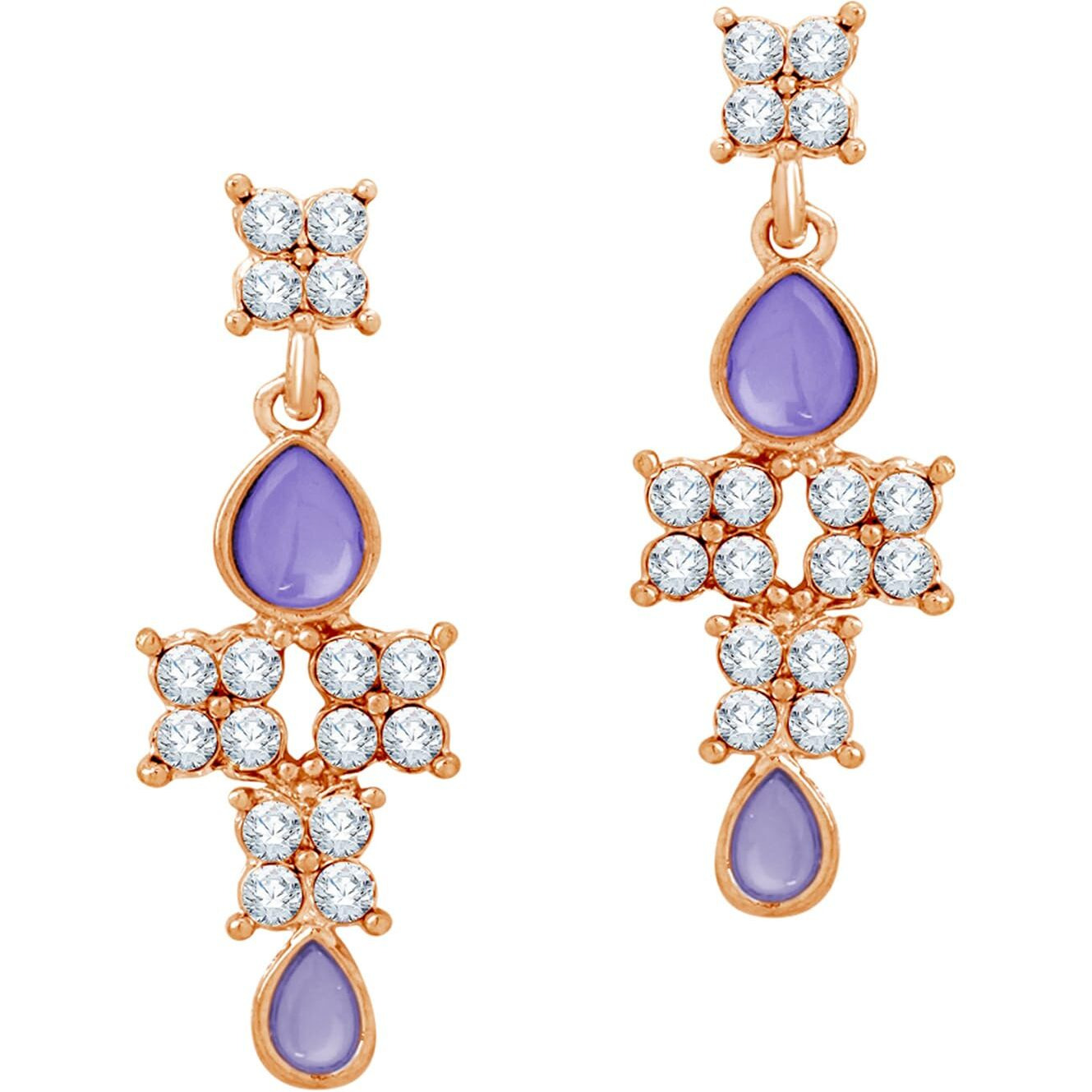 Atasi International Gold Plated Purple Cystals American Diamond Necklace Jewellery Set with Earrings for Women Suited for Party, Wedding, Engagement, Festive (PU5708)