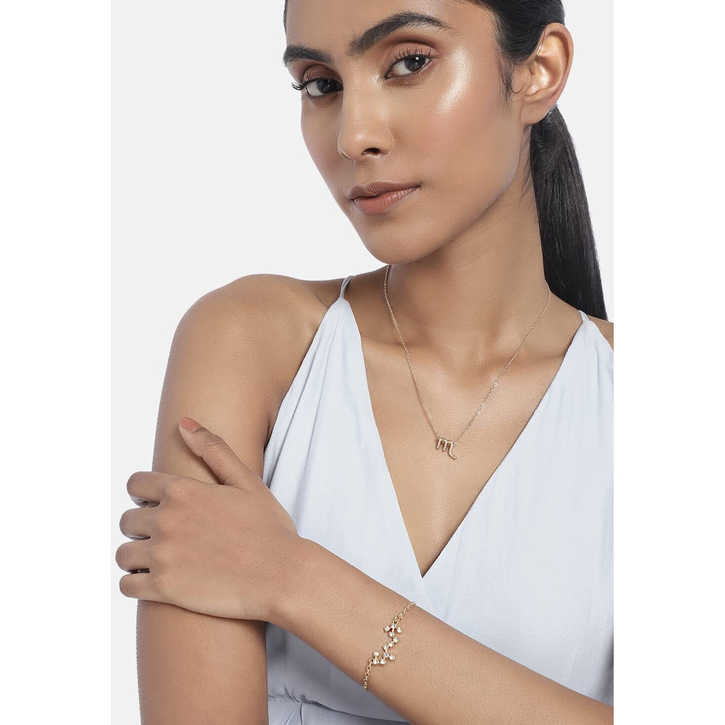 Peora Scorpio Horoscope Zodiac Sign Constellations Pendant Necklace & Bracelet Jewellery Combo Set for Women (Golden)
