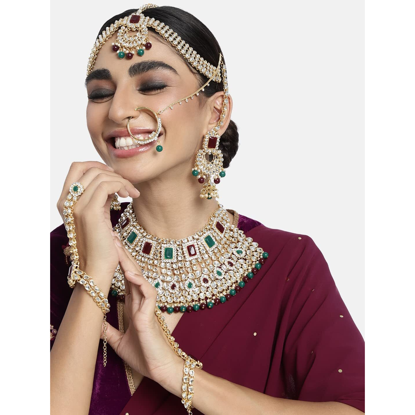 Peora 18K Gold Plated Jodha Akbar Choker Necklace Bridal Ethnic Indian Jewellery Set Women