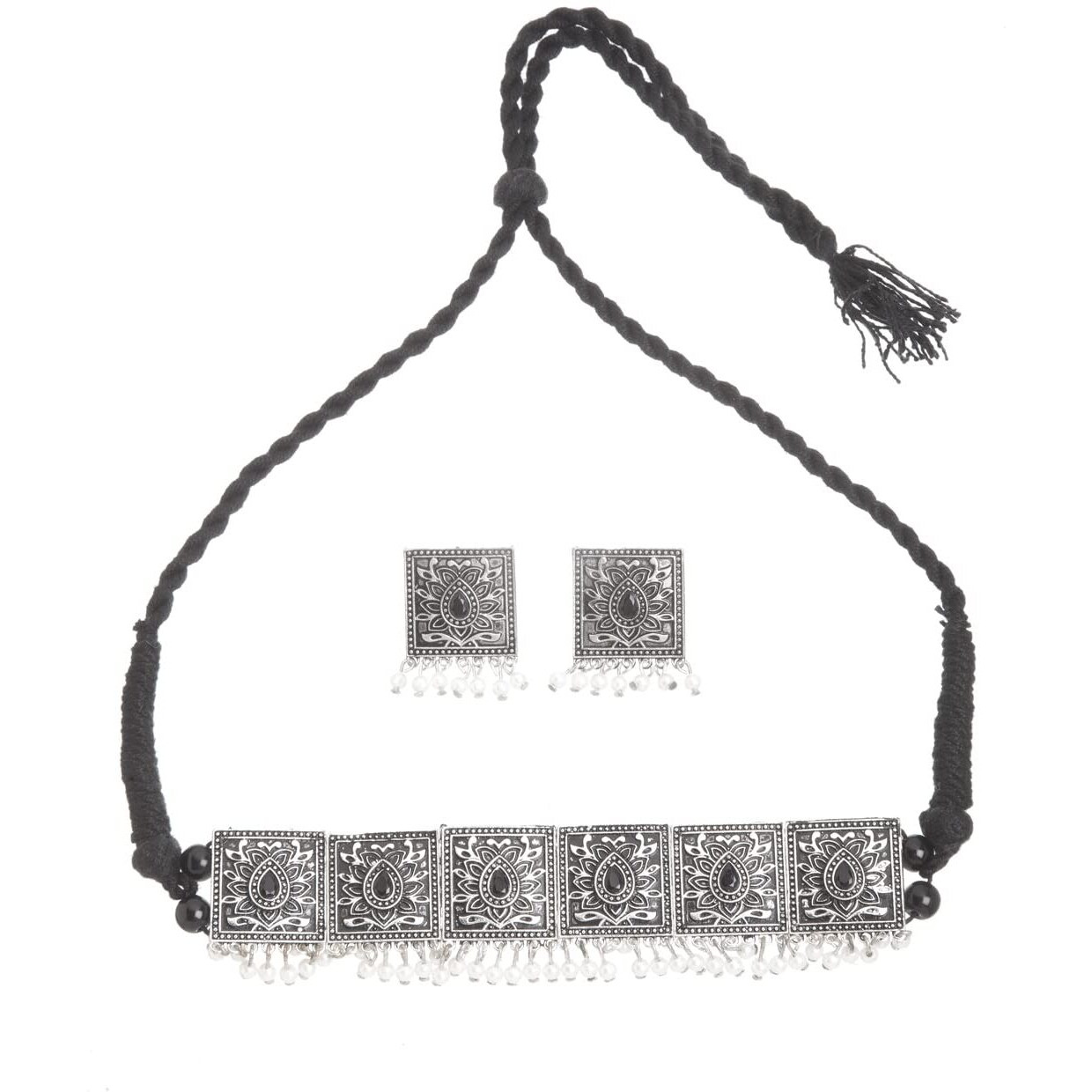 Shining Diva Fashion Latest Stylish Traditional Oxidised Silver Necklace Jewellery Set for Women (13143s)