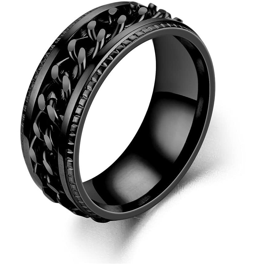 Fashion Frill Mens Jewellery Black Silver Chain For Men Stainless Steel Rice Chain Silver Chain For Men Boys With Ratable Ring Chain For Men Boys Valentine Gift For Boyfriend