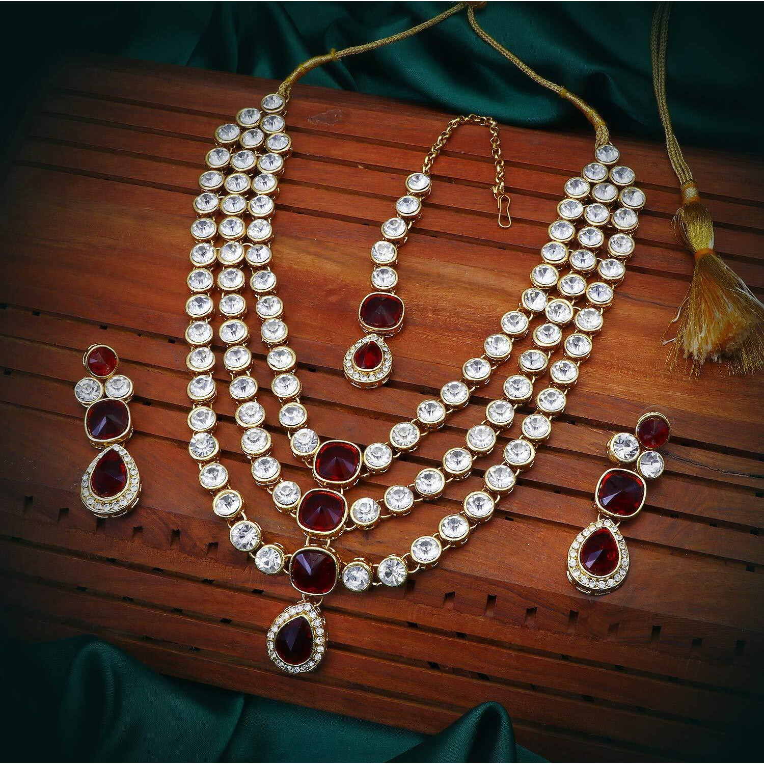 Sukkhi Modish Gold Plated Wedding Jewellery Kundan Multi-String Necklace Set for Women (N73517_D1)