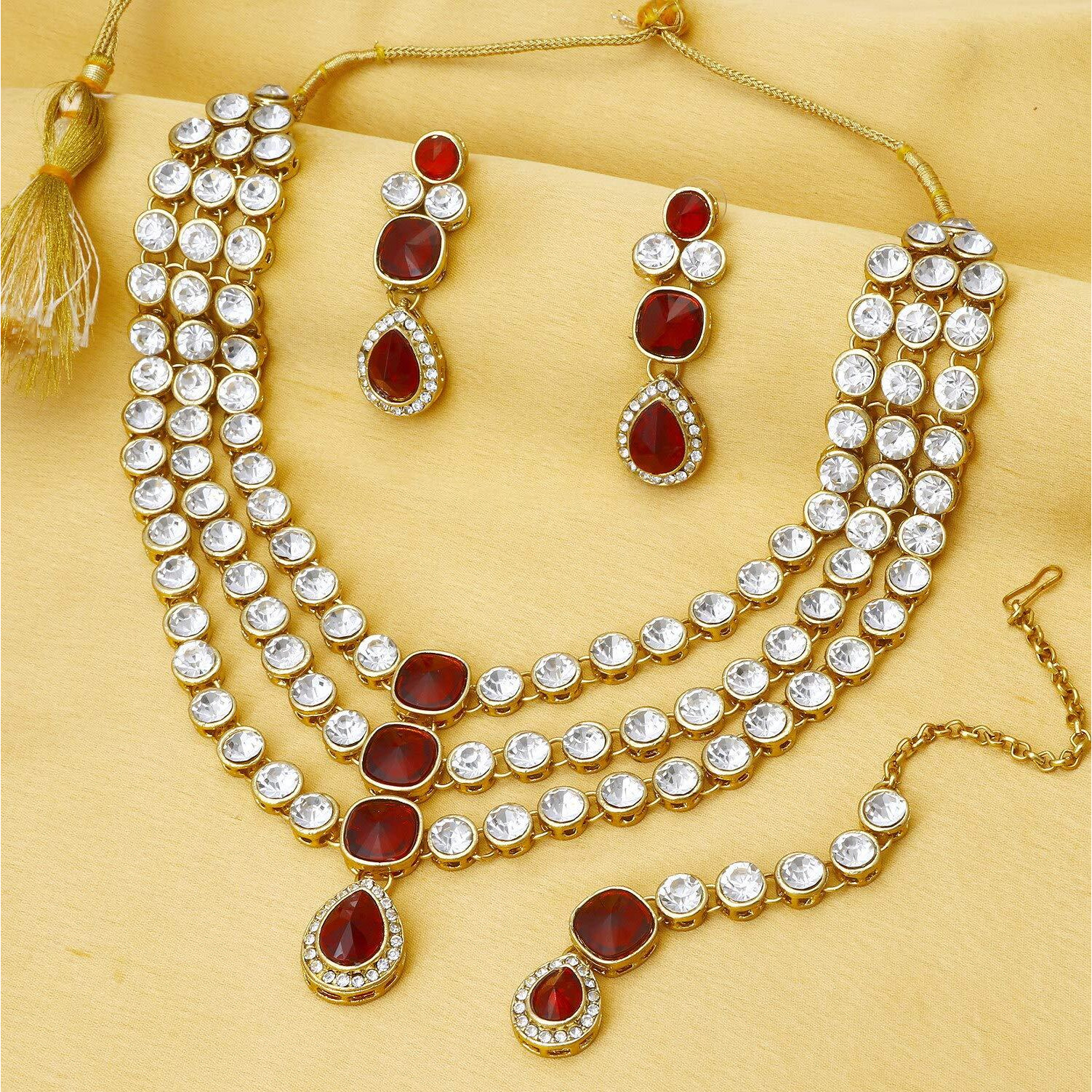 Sukkhi Modish Gold Plated Wedding Jewellery Kundan Multi-String Necklace Set for Women (N73517_D1)