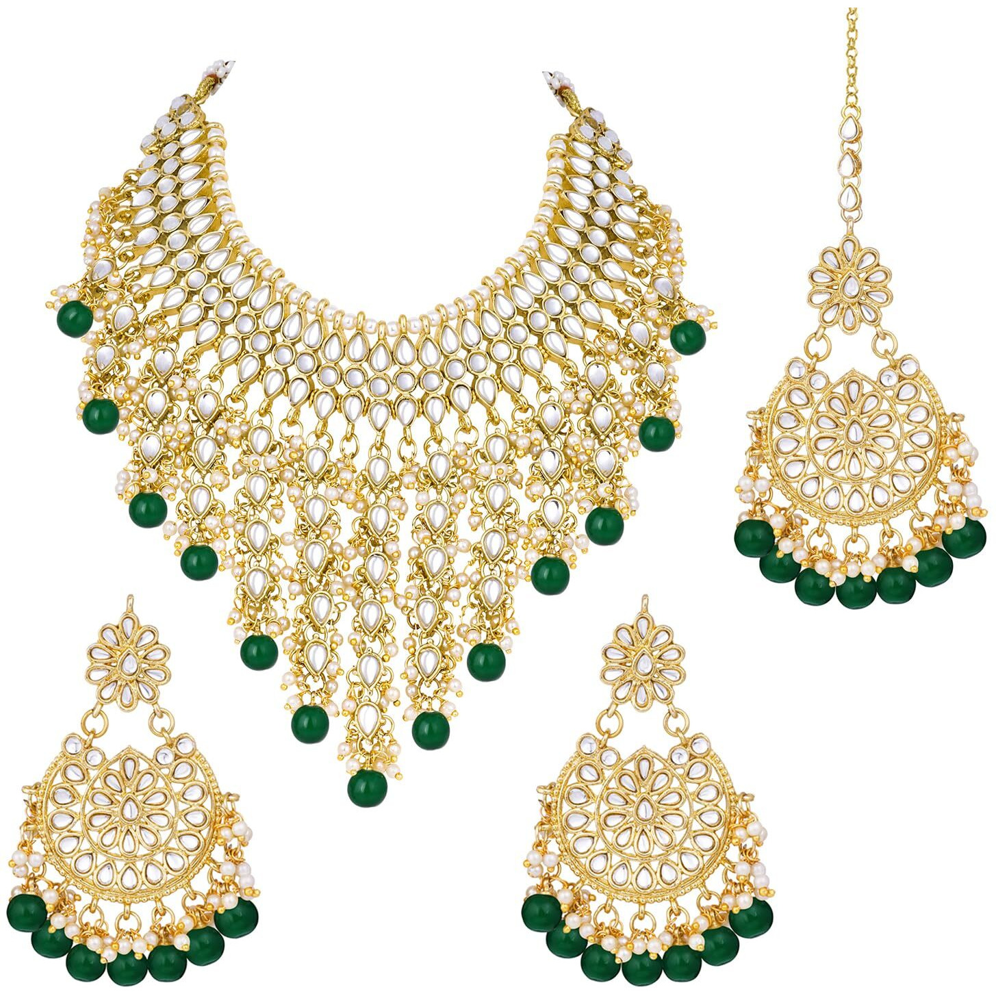 Peora Traditional Kundan & Pearl Drop Bridal Dulhan Necklace Earring with Maang Tikka Jewellery Set for Women Girls