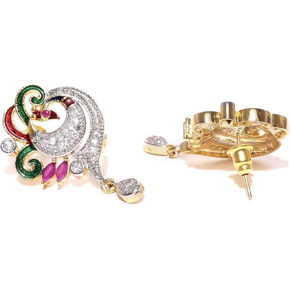 YouBella Jewellery CZ Designer Peacock Pendant Set with Chain (Style 1)