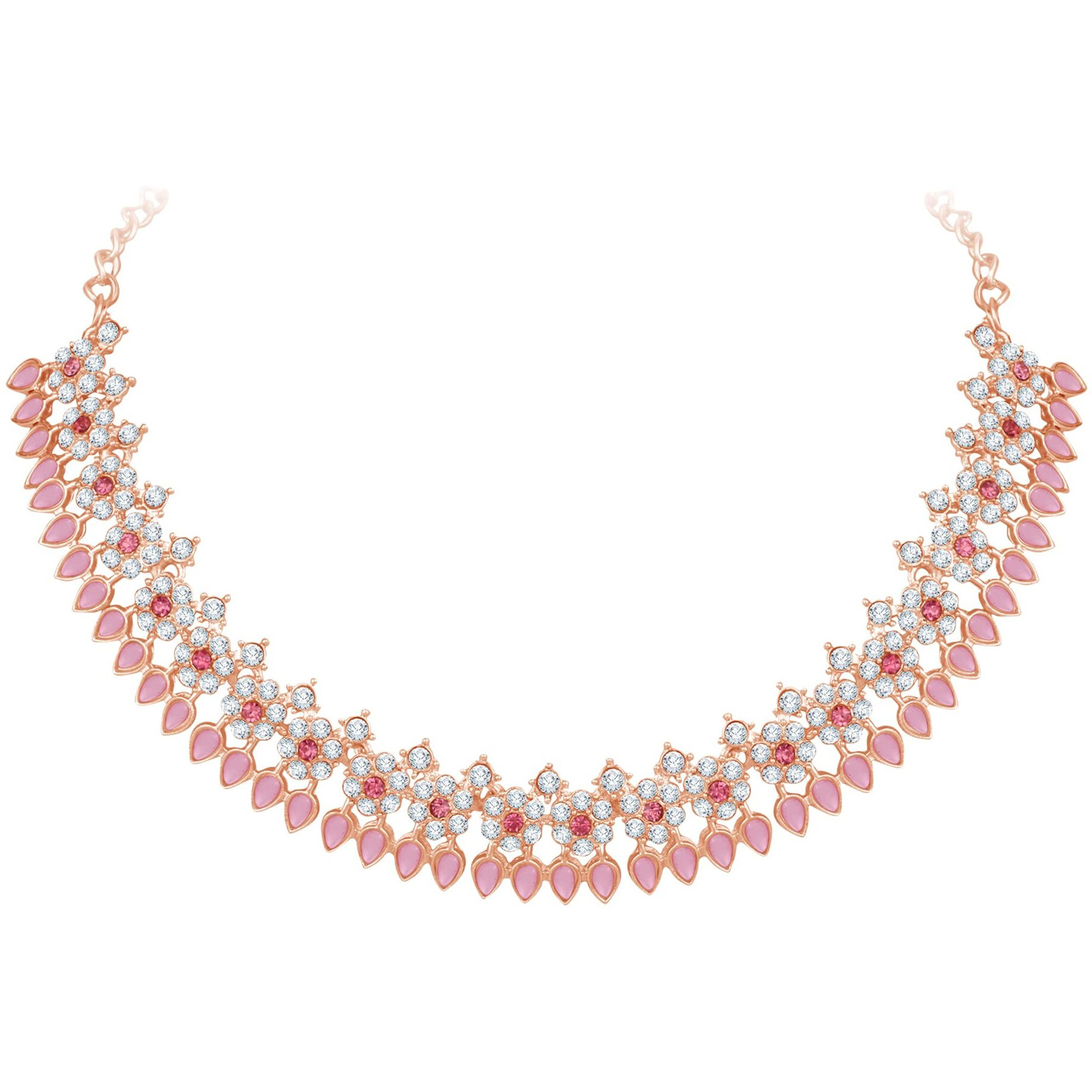 Atasi International Gold Plated Crystal Necklace with Earrings and Maang Tikka for Women - Jewellery Set for Party, Wedding, Engagement (MP5744)