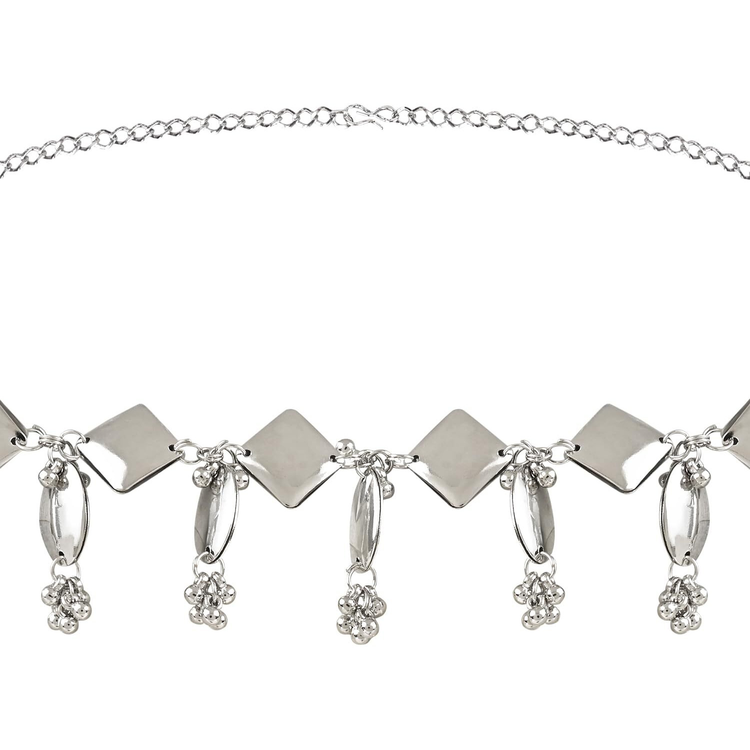 I Jewels Ethnic Silver Oxidised Traditional Embellished With Ghungroo Adjustable Boho Waist Chain/Belly Chain/Kamarband For Women (B047S)