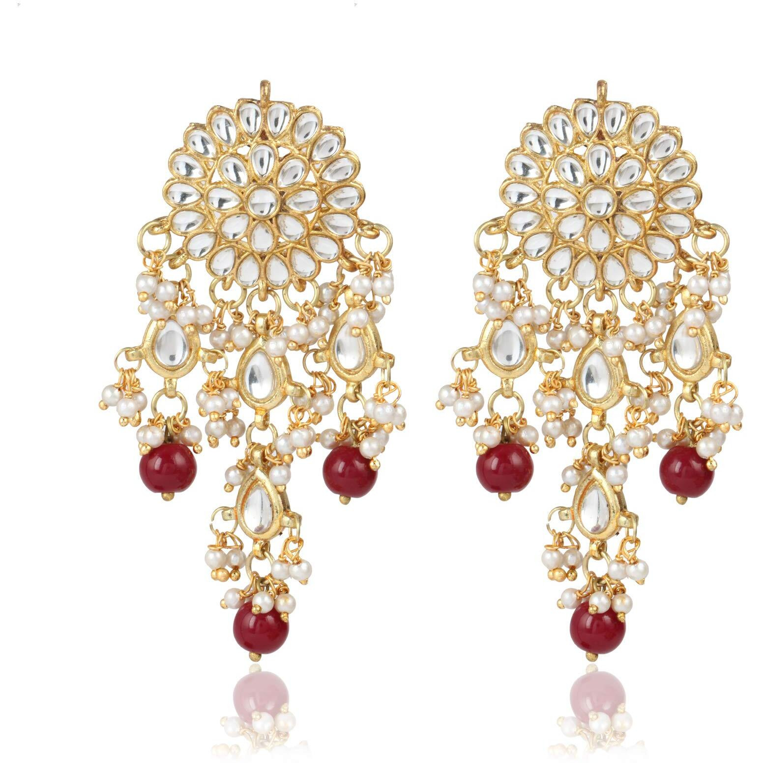 Karatcart 22K GoldPlated Traditional Kundan Pearl Bridal Red Choker Jewellery Set for Women