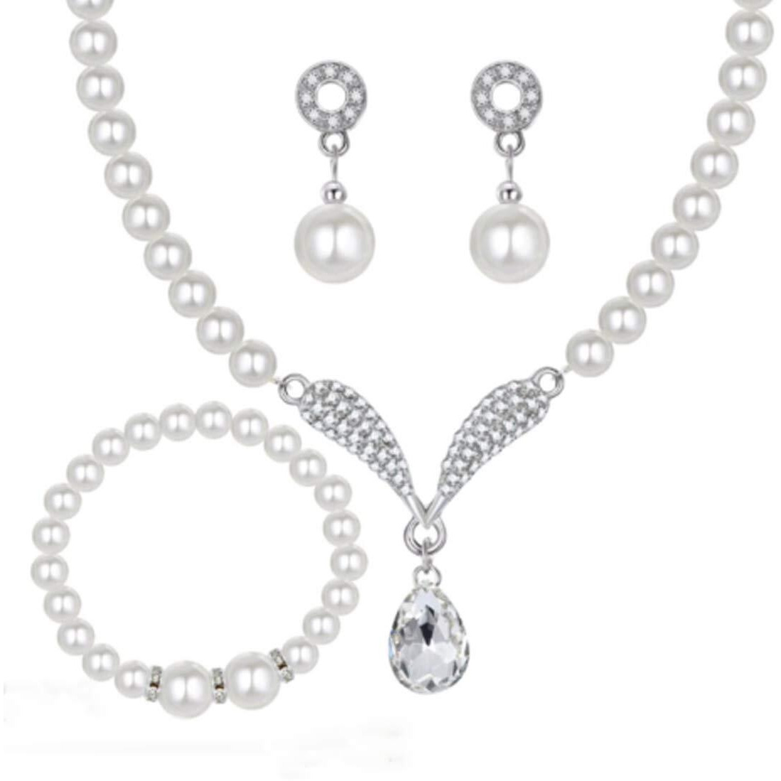 Jewels Galaxy Adorable AD & Pearl Studded Mesmerizing Necklace Set with Bracelet for Women/Girls (Style 1) (CT-CB-MIX-49514)