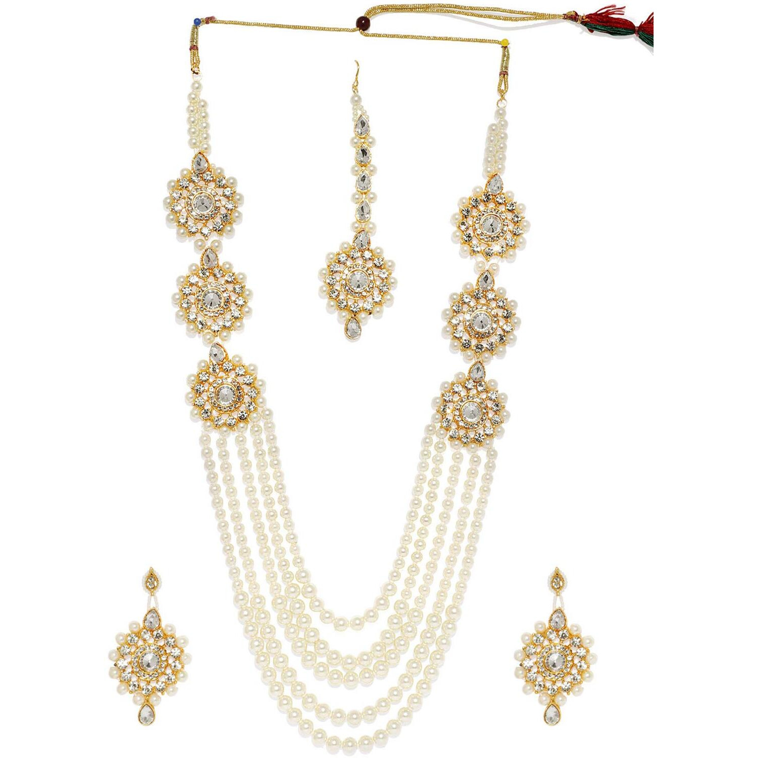 ZAVERI PEARLS Long Multi Layer Kundan & Pearl Necklace Set For Women-ZPFK7637