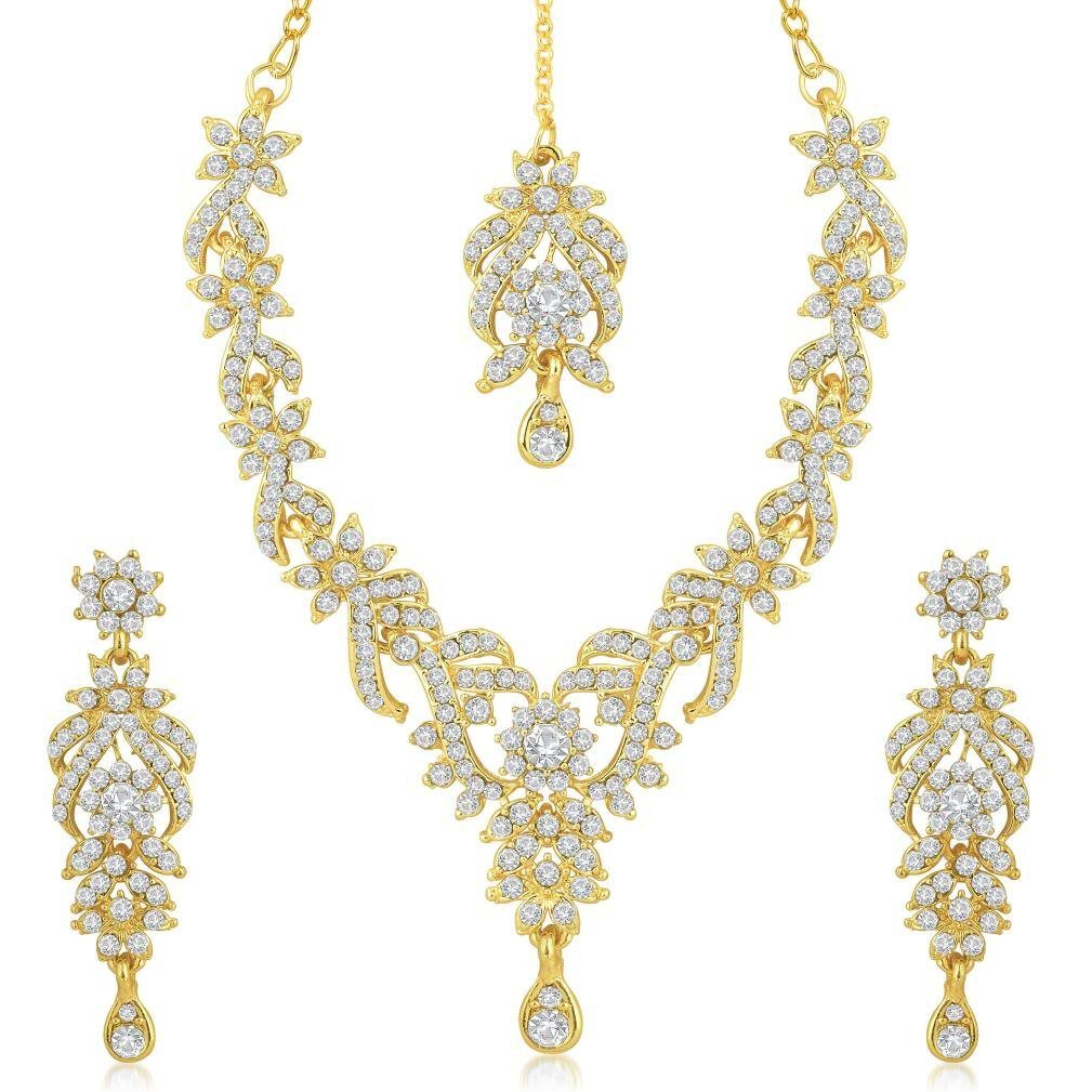 Sukkhi Trendy Gold Plated Australian Diamond Stone Studded Necklace Set for Women