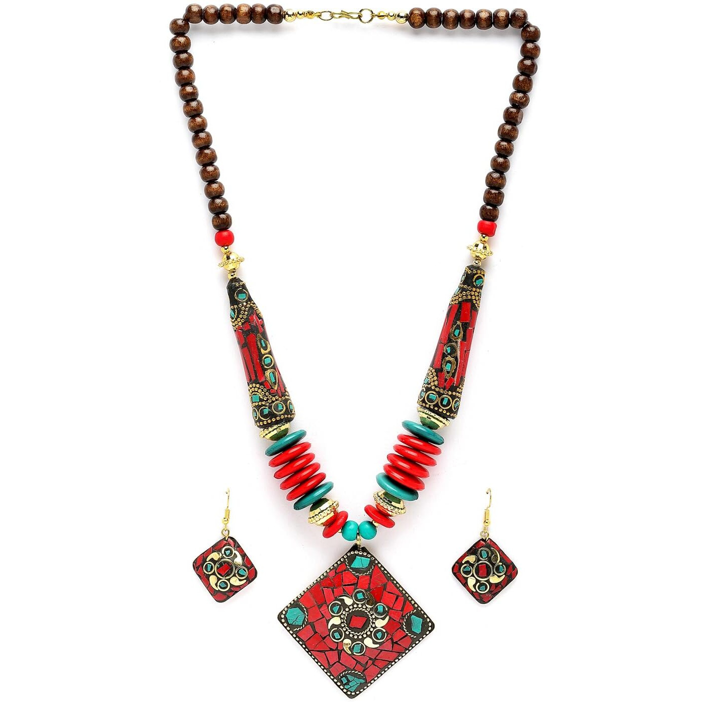 Shining Diva Fashion Latest Stylish Traditional Tibetan Pendant Necklace Oxidised Jewellery Set for Women (15553s)