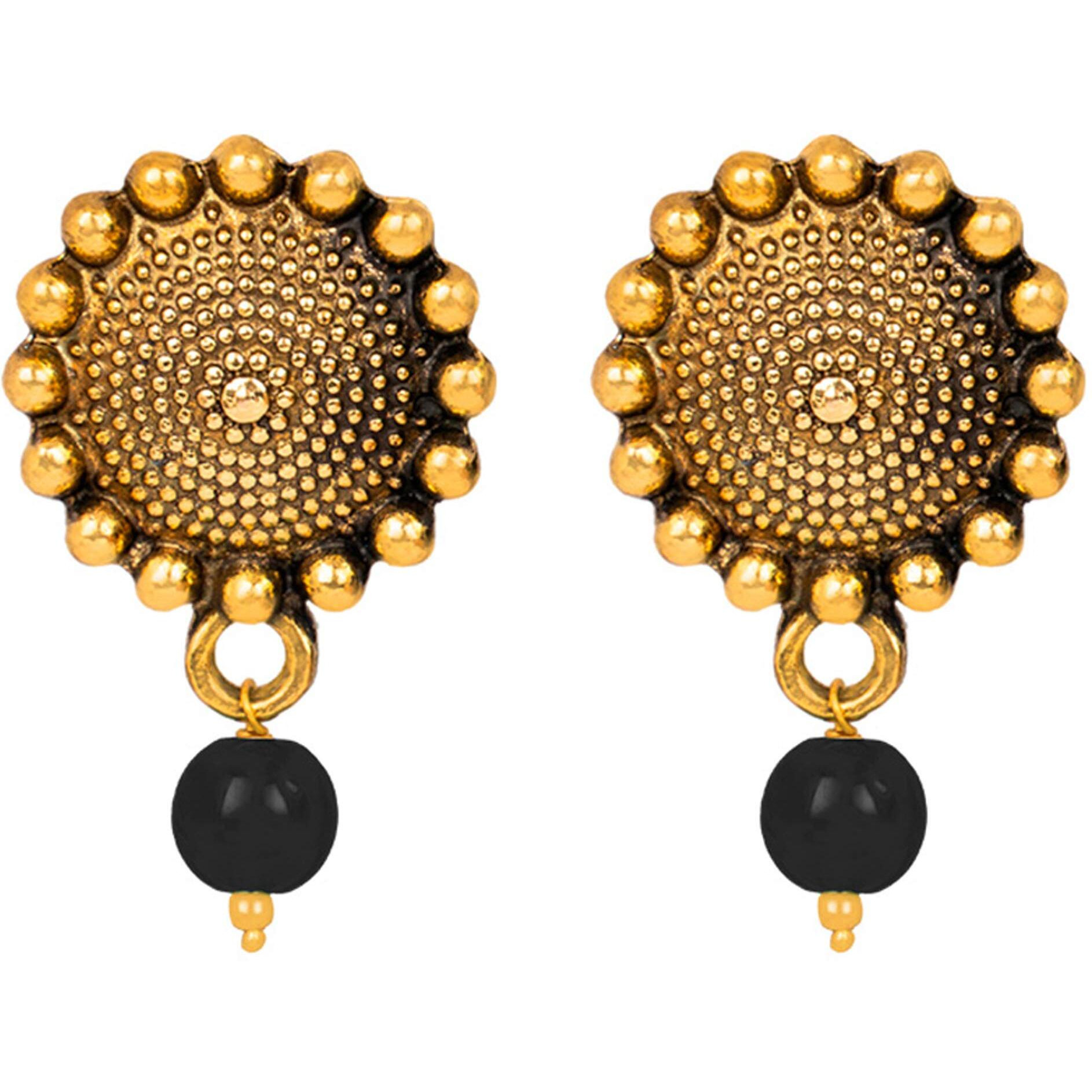 JFL - Jewellery for Less Gold Black Beaded Necklace set Keyhole pendant design adjustable length designer set for women & girls,Valentine
