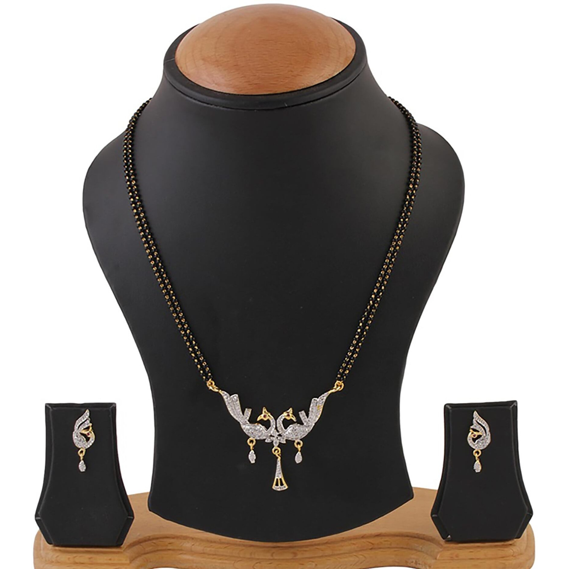 ZENEME Womens Pride Cubic Zirconia Gold Plated Mangalsutra Pendant With Chain Earrings Jewellery For Women Pack Of 3 (Design-7)