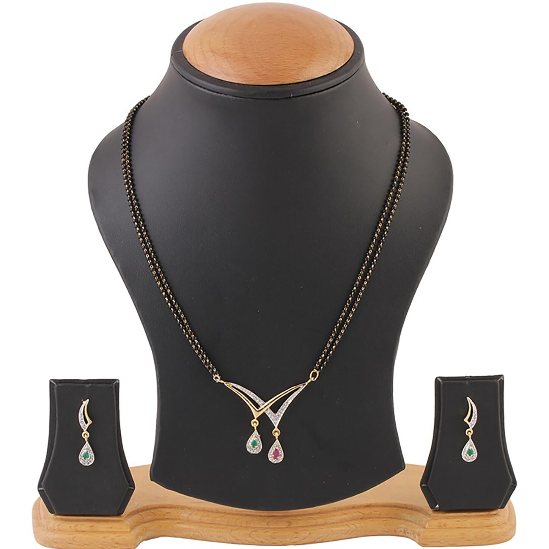 ZENEME Womens Pride Cubic Zirconia Gold Plated Mangalsutra Pendant With Chain Earrings Jewellery For Women Pack Of 3 (Design-7)