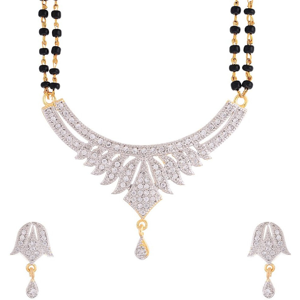 ZENEME Womens Pride Cubic Zirconia Gold Plated Mangalsutra Pendant With Chain Earrings Jewellery For Women Pack Of 3 (Design-1)