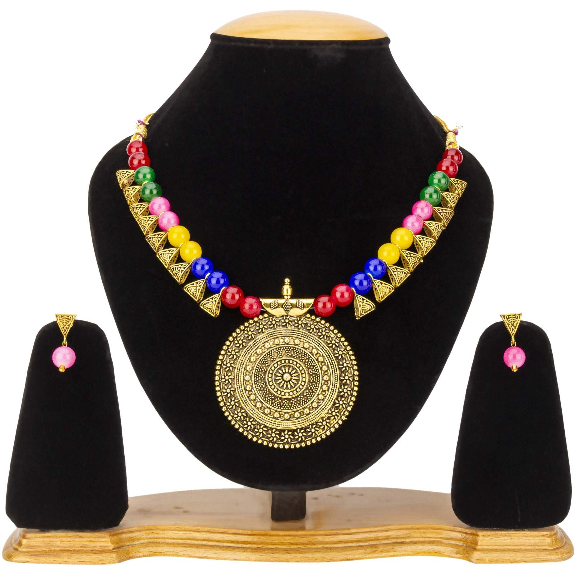 Jewels Galaxy Delicate Beads Contemporary Copper Mesmerizing Necklace Set for Women/Girls (CT-NCK-44001)