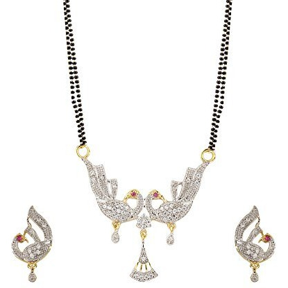 ZENEME White American Diamond Combo Of 4 Mangalsutra With Earrings Set For Women (Design-14)