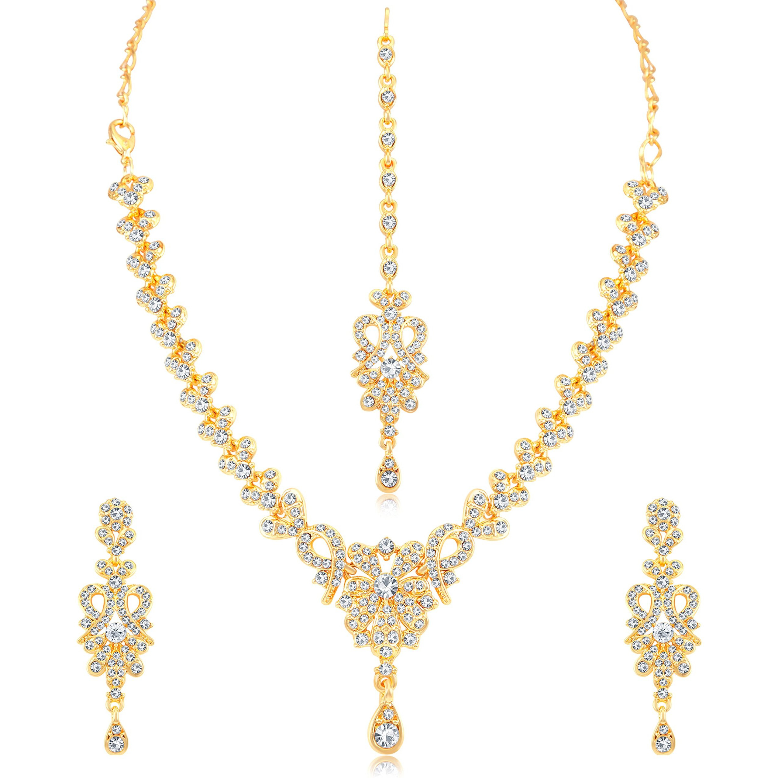 Sukkhi Contemporary Gold Plated Austrian Stone Necklace Set Combo For Women