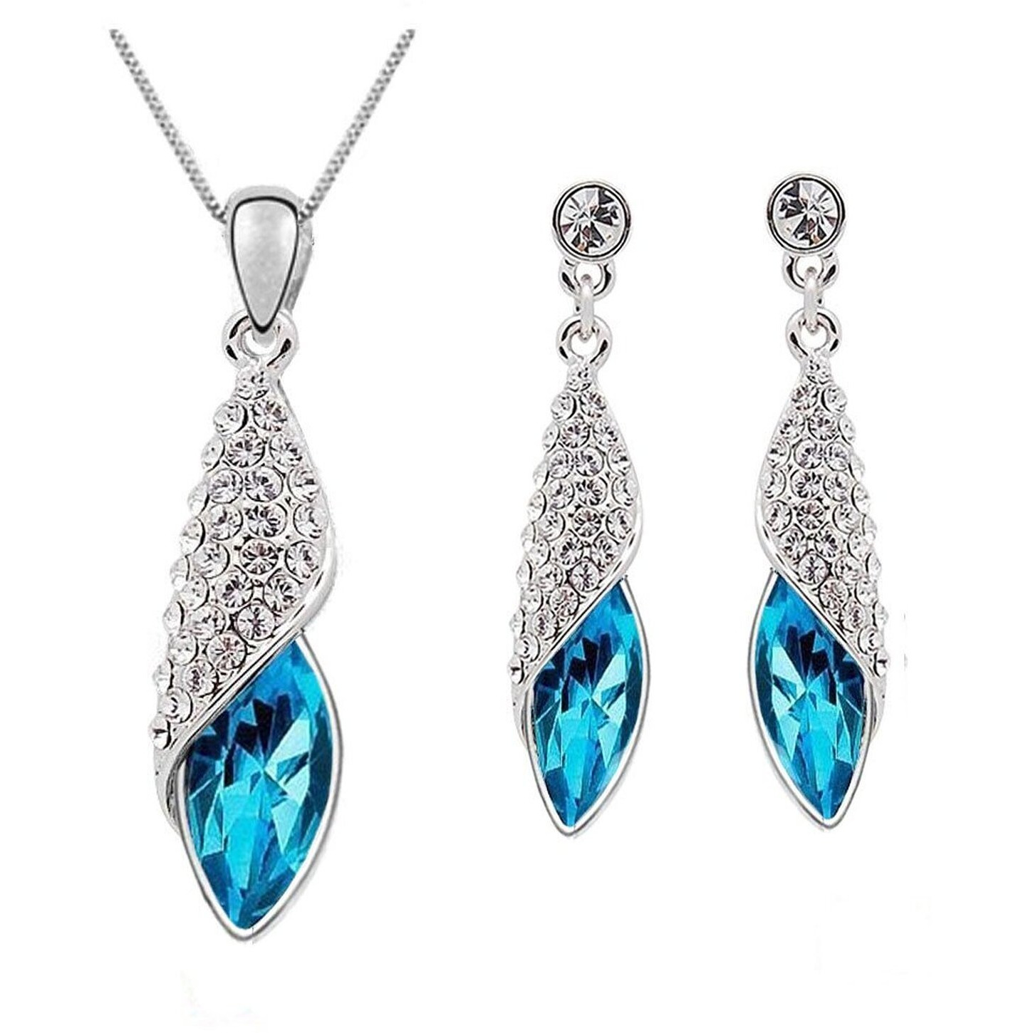 Shining Diva Fashion Blue Crystal Pendant Necklace Jewellery Set with Earrings and Bracelet for Girls and Women (cmb208)