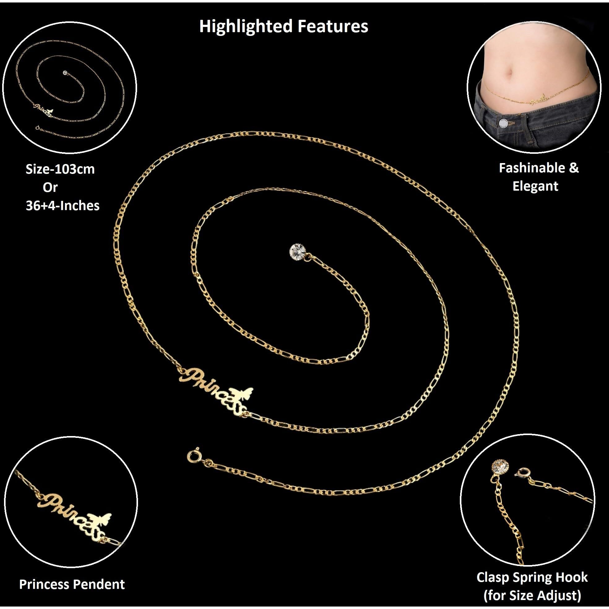 VAMA FASHIONS Gold Plated Adjustable Waist Hip Saree Belt kamarband Body Belly Chain Vaddanam Waistband Jewellery for Women Girls (Princess Body Chain)