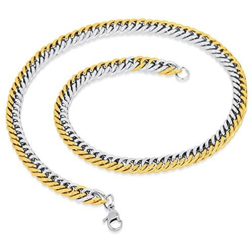 Fashion Frill Mens Jewellery For Men Necklace Stainless Steel Gold Chain For Men Jewelry Double Curb With Dual Tone High Polished Elegant Gift For Men & Boys