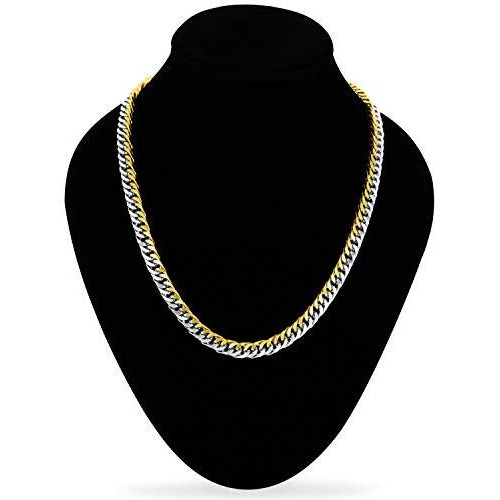 Fashion Frill Mens Jewellery For Men Necklace Stainless Steel Gold Chain For Men Jewelry Double Curb With Dual Tone High Polished Elegant Gift For Men & Boys