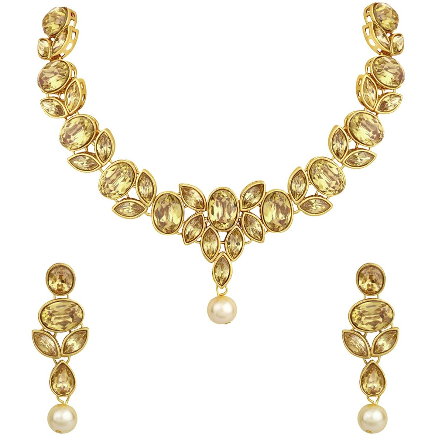 Peora Ethnic Gold Plated Crystal Studded Choker Necklace Earring Set Stylish Jewellery For Women & Girls
