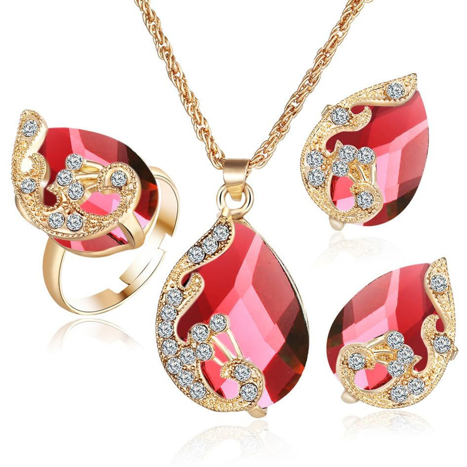 Shining Diva Fashion Latest Stylish Design Crystal Pendant Necklace Jewellery Set for Women (rrsd15226s)(Red)