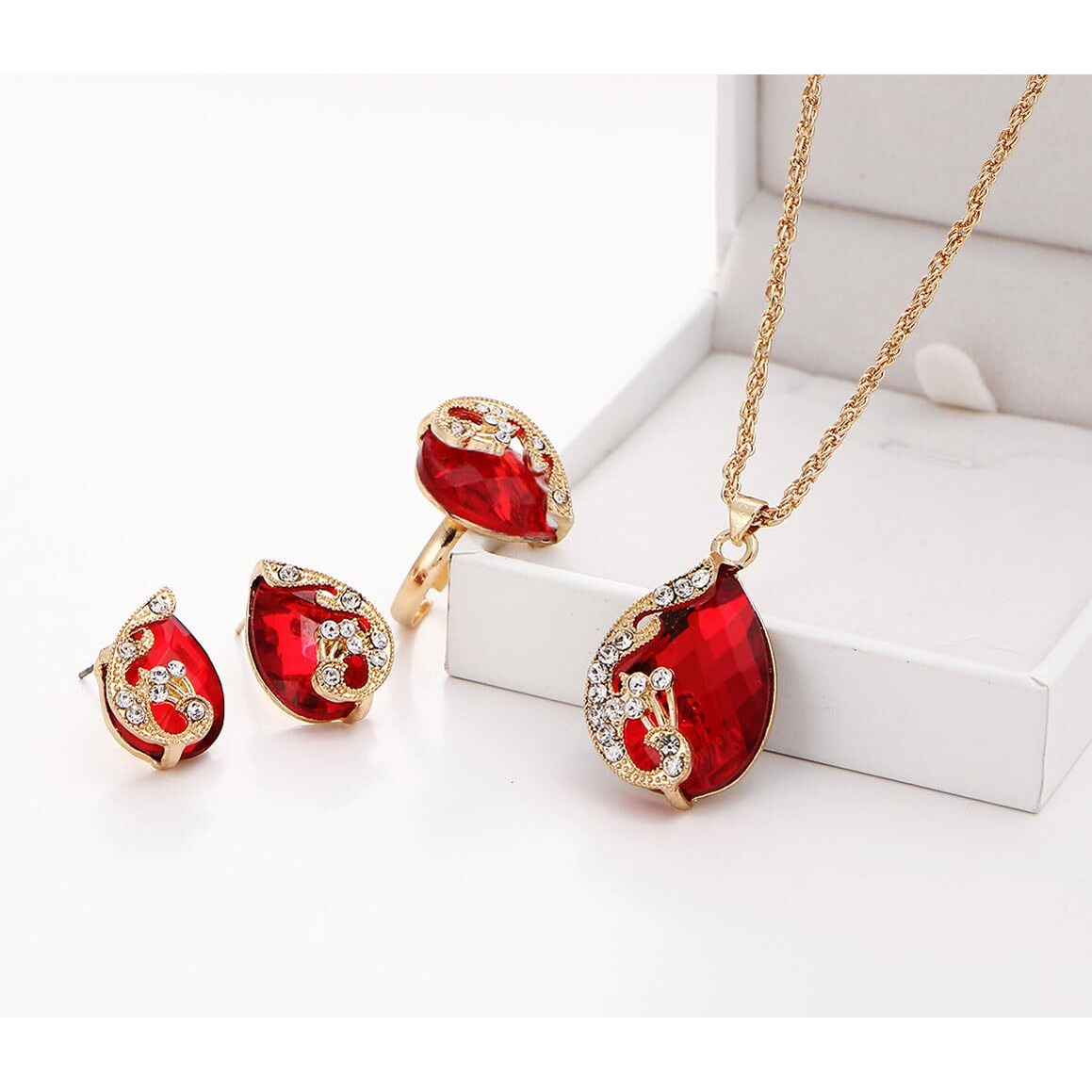 Shining Diva Fashion Latest Stylish Design Crystal Pendant Necklace Jewellery Set for Women (rrsd15226s)(Red)