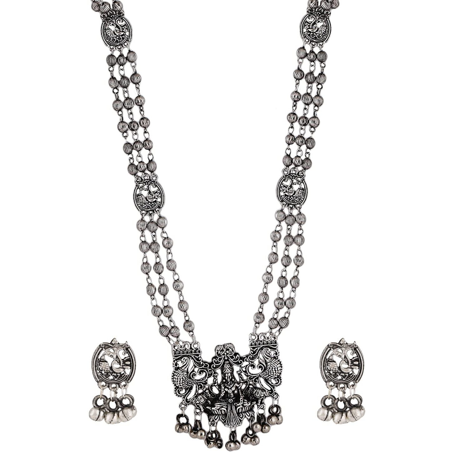 Shining Diva Fashion Latest Stylish Traditional Oxidised Silver Necklace Jewellery Set for Women (13137s)