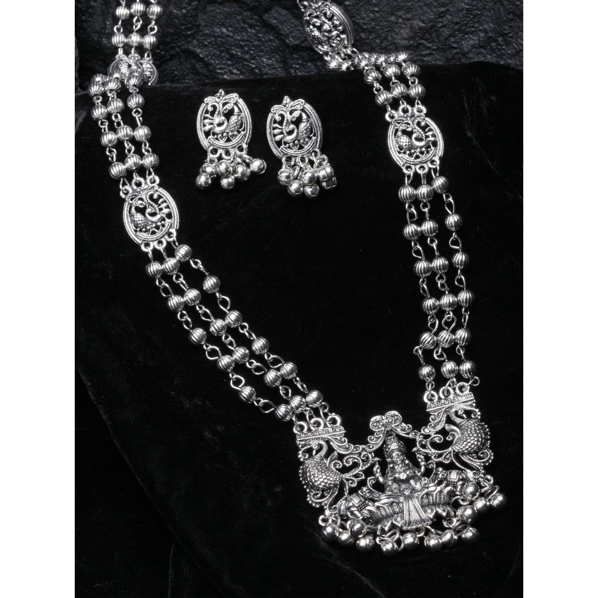 Shining Diva Fashion Latest Stylish Traditional Oxidised Silver Necklace Jewellery Set for Women (13137s)