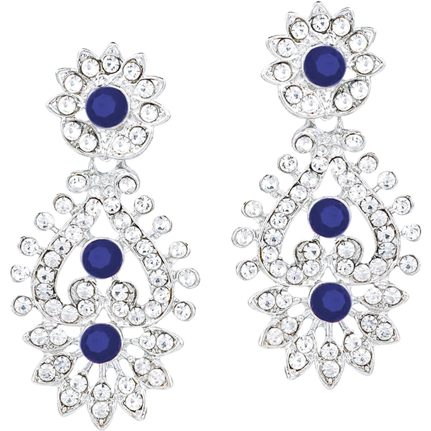 Atasi International Silver Plated White & Blue Crystals Diamond Jewellery Set For Women Suitable for Bridal, Wedding, Party & Festive Occasional Wear (RB5380)