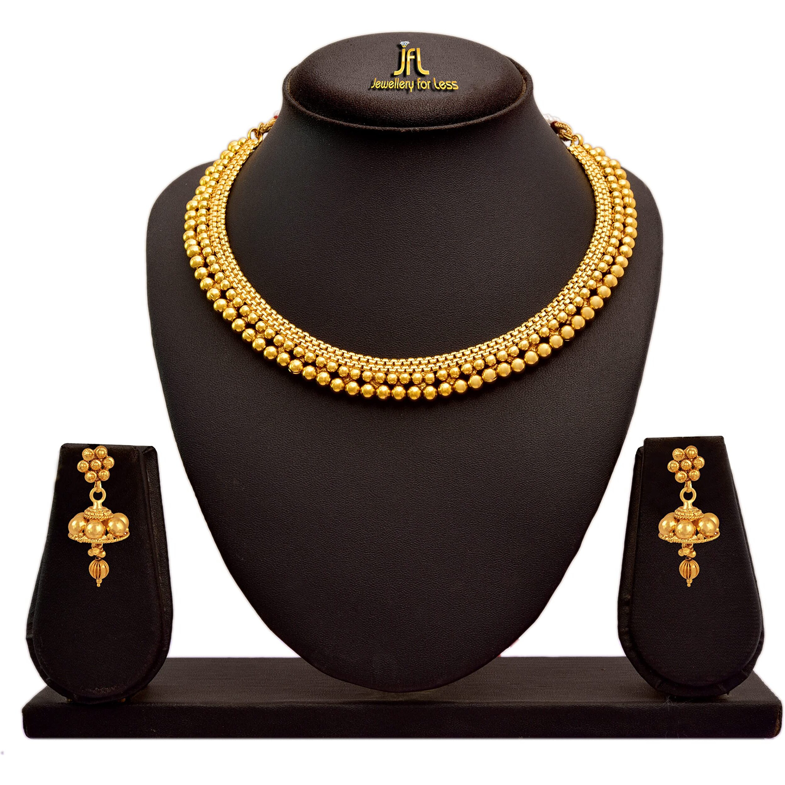 JFL - Jewellery for Less Traditional Gold-Plated Necklace with Jhumki Earring for Women & Girls,Valentine