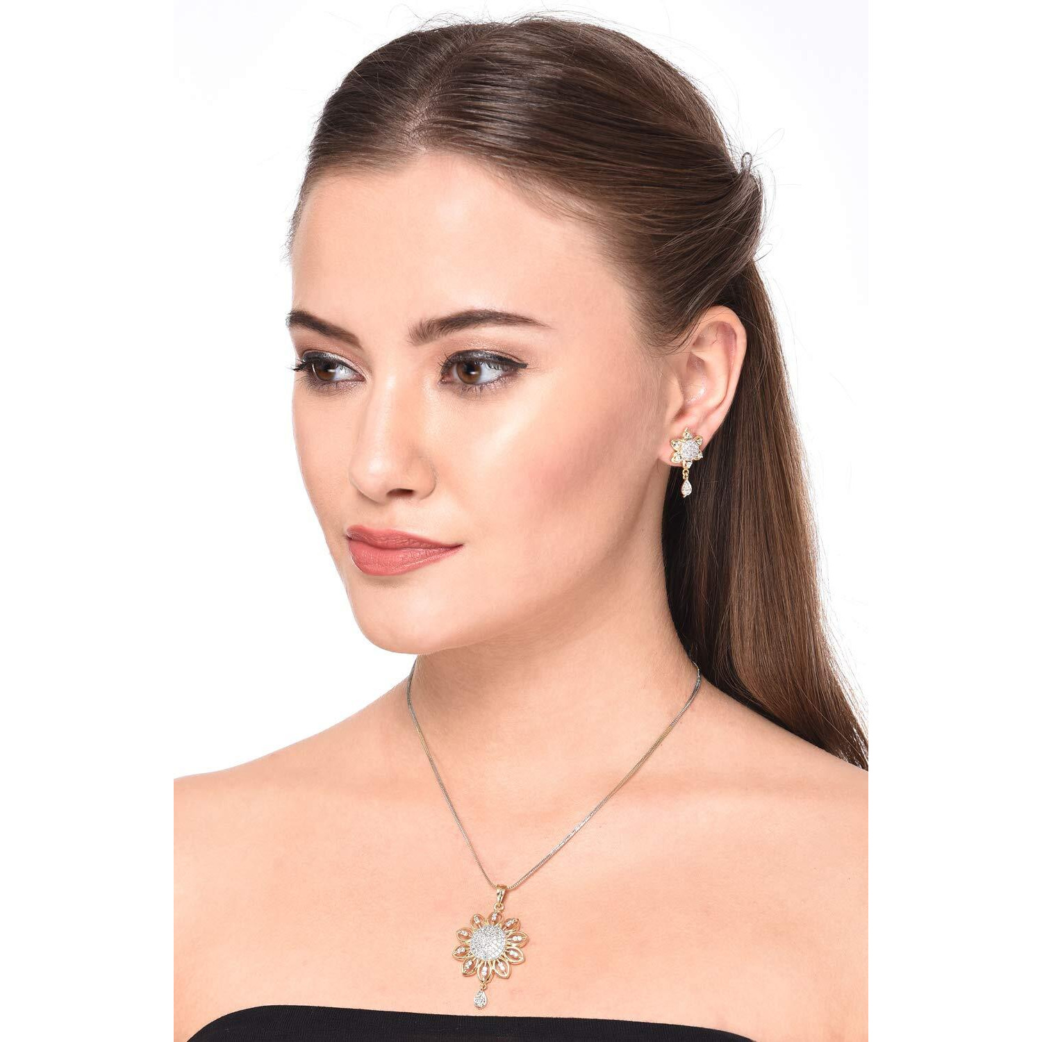 ZENEME Valentine Gift American Diamond Heart Shape Pendant Jewellery For Women & Girls (Design - 16)