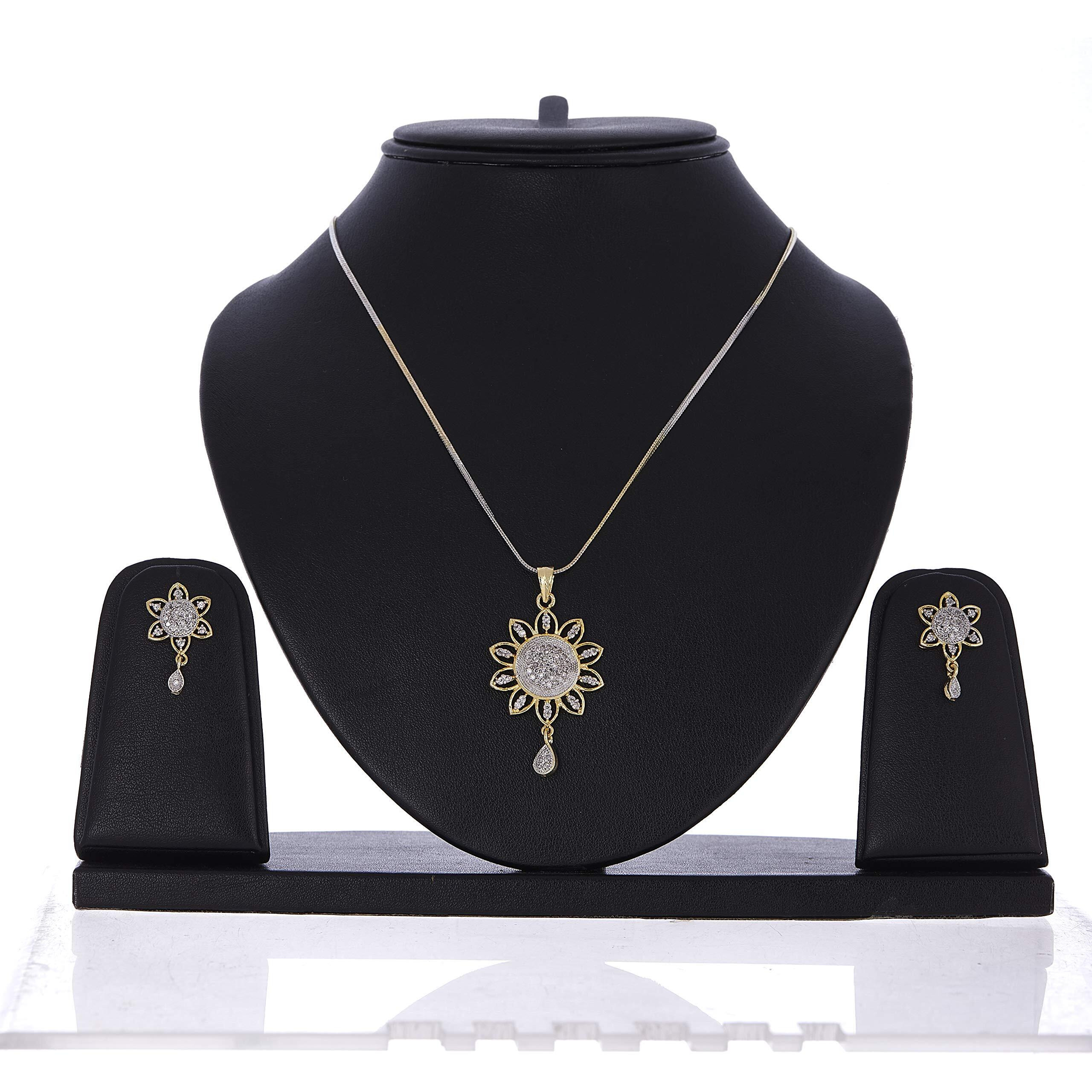 ZENEME Valentine Gift American Diamond Heart Shape Pendant Jewellery For Women & Girls (Design - 16)