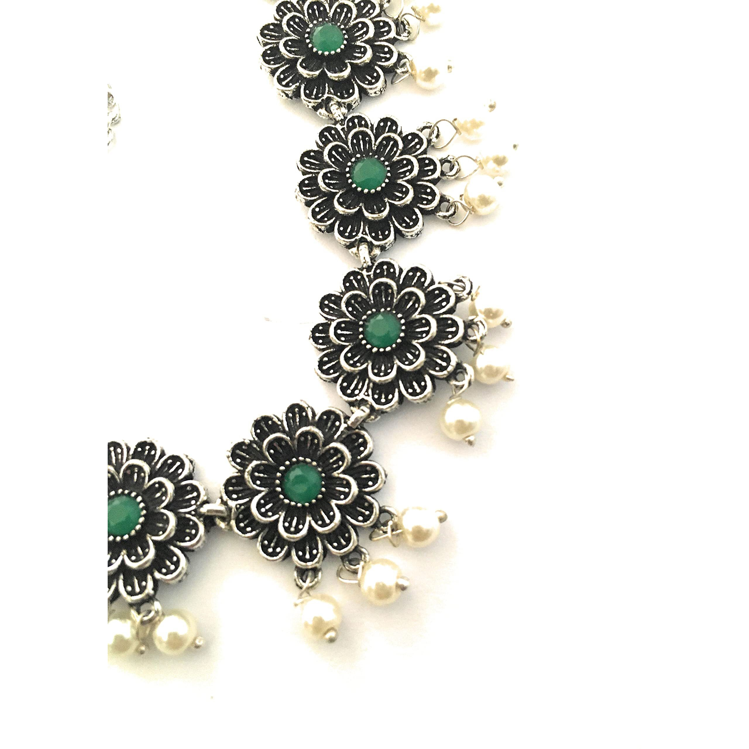 Sasitrends Oxidized Pearl German Silver Stone Studded Jewellery Necklace Set for Women and Girls