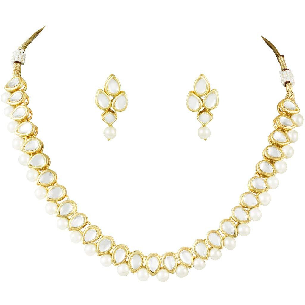 Karatcart Traditional Kundan Jewellery Set for Women ( White )