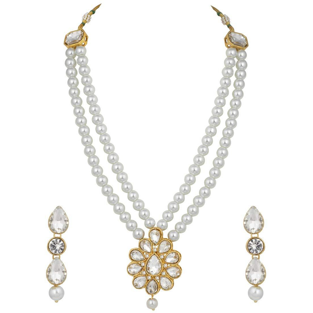 Peora Kundan Faux Pearl Long Necklace Earring Set for Women Girls Indian Traditional Jewellery Wedding