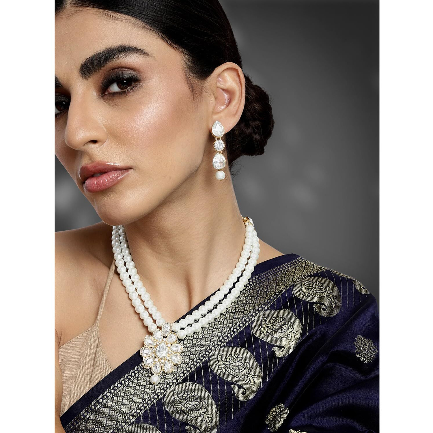 Peora Kundan Faux Pearl Long Necklace Earring Set for Women Girls Indian Traditional Jewellery Wedding