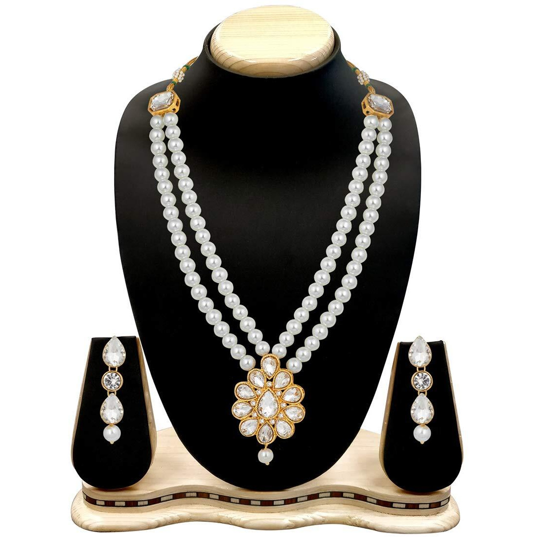 Peora Kundan Faux Pearl Long Necklace Earring Set for Women Girls Indian Traditional Jewellery Wedding
