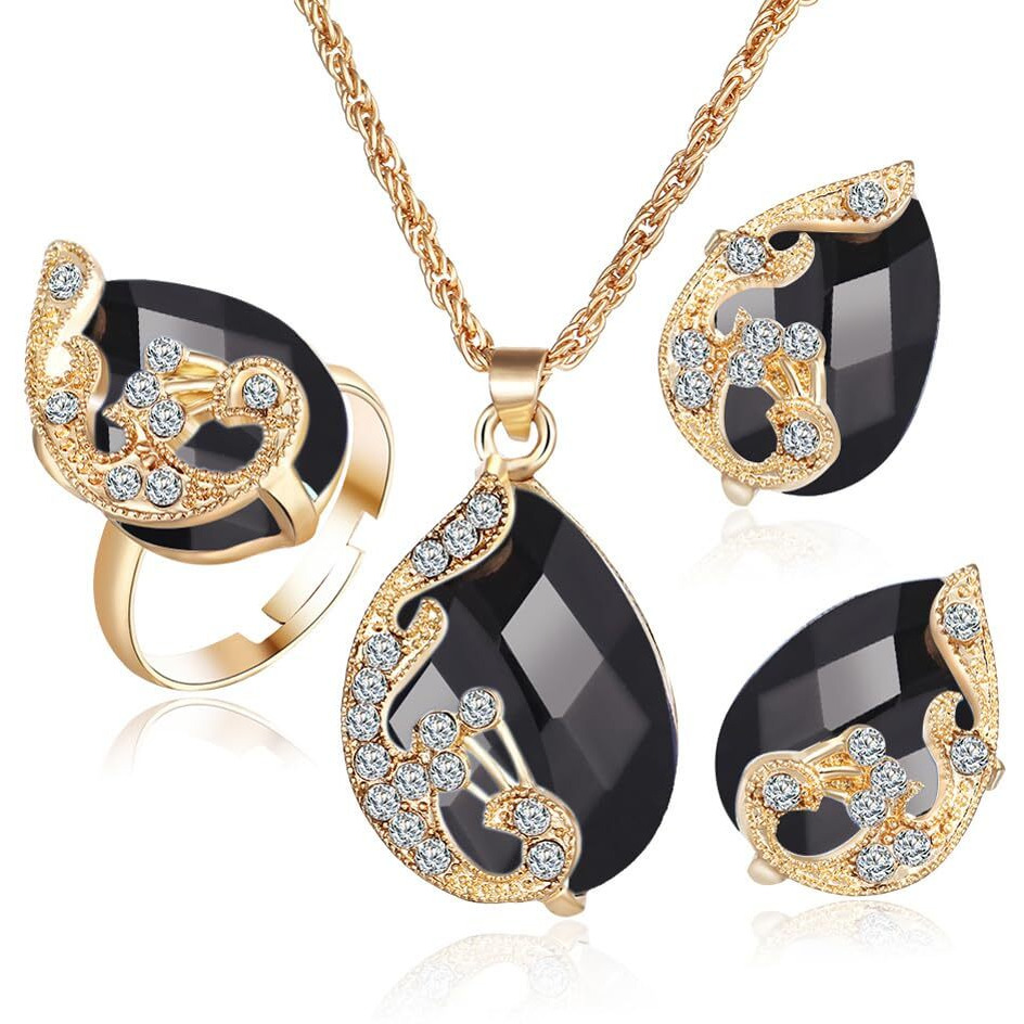 Shining Diva Fashion Latest Stylish Design Crystal Pendant Necklace Jewellery Set for Women (rrsd15229s)(Black)