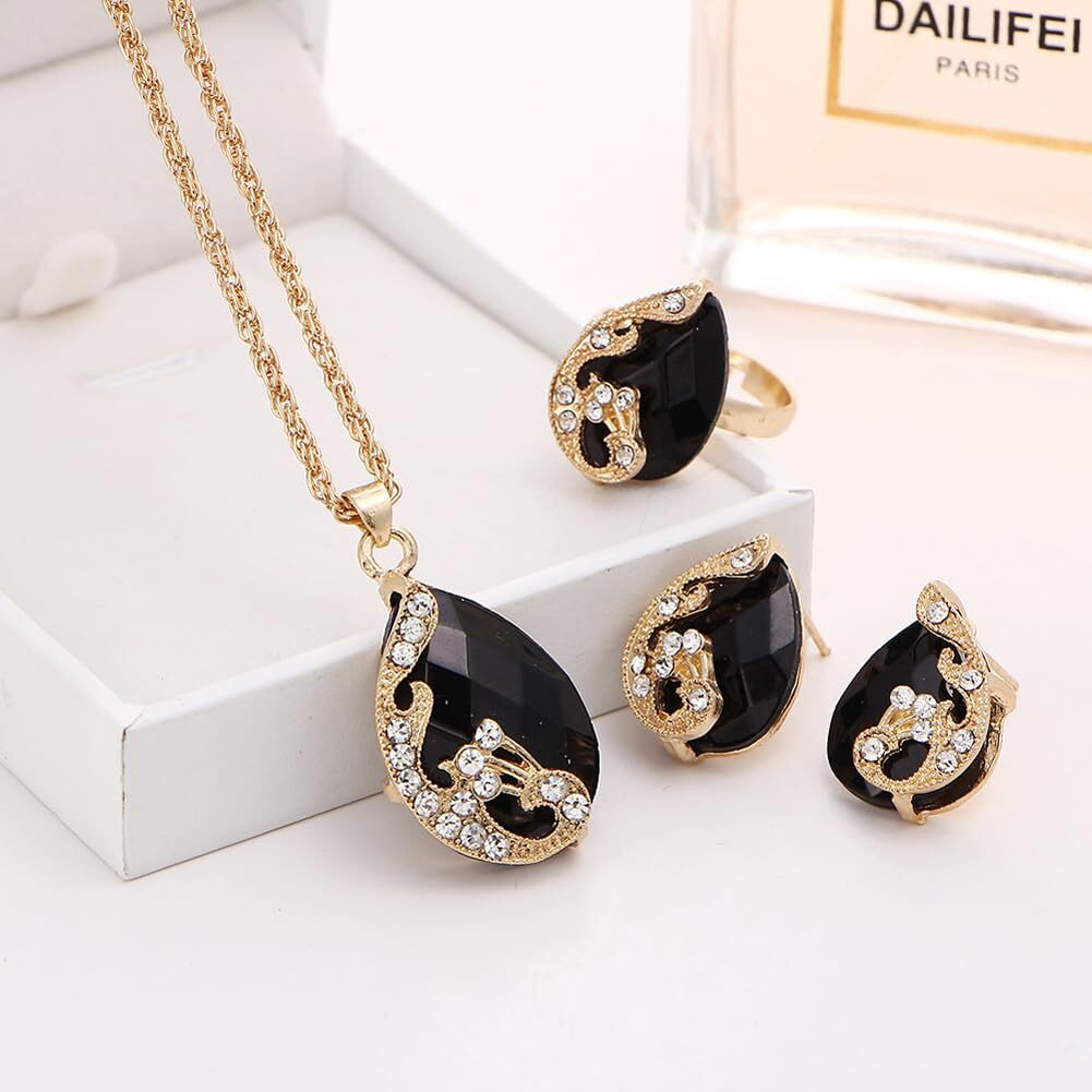 Shining Diva Fashion Latest Stylish Design Crystal Pendant Necklace Jewellery Set for Women (rrsd15229s)(Black)