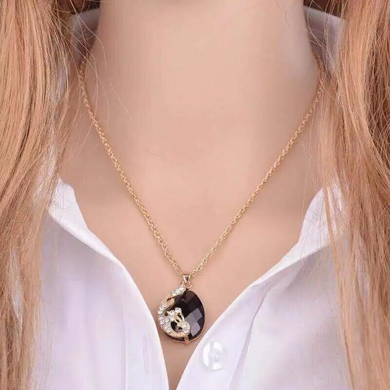 Shining Diva Fashion Latest Stylish Design Crystal Pendant Necklace Jewellery Set for Women (rrsd15229s)(Black)